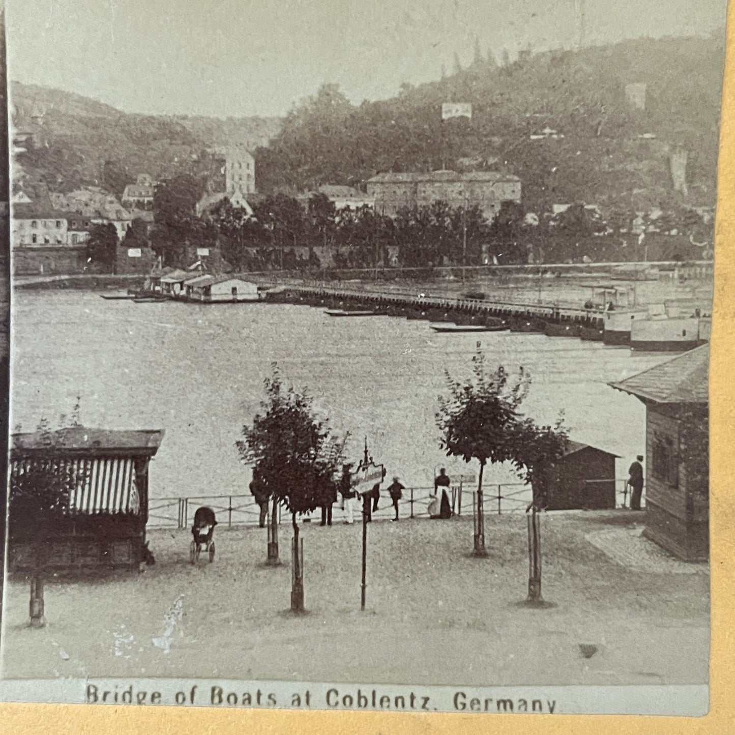 Bridge of Boats at Coblentz Germany Antique Stereoview Card H2-3