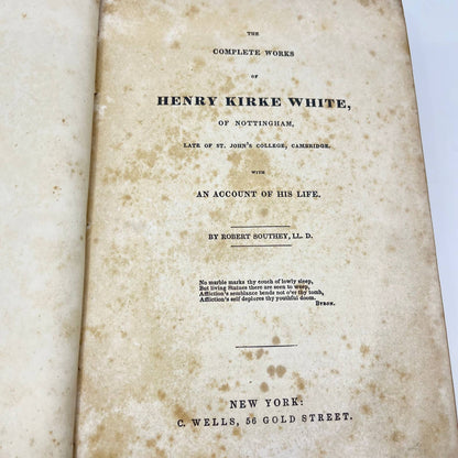 1831 The Complete Works of Henry Kirke White With An Account of His Life TF9