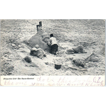 Sand Artist on the Beach 1906 Atlantic City NJ Original Postcard TK1-25