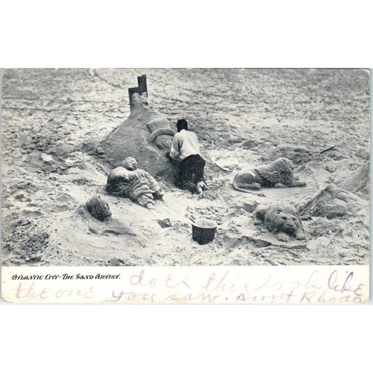 Sand Artist on the Beach 1906 Atlantic City NJ Original Postcard P2-10
