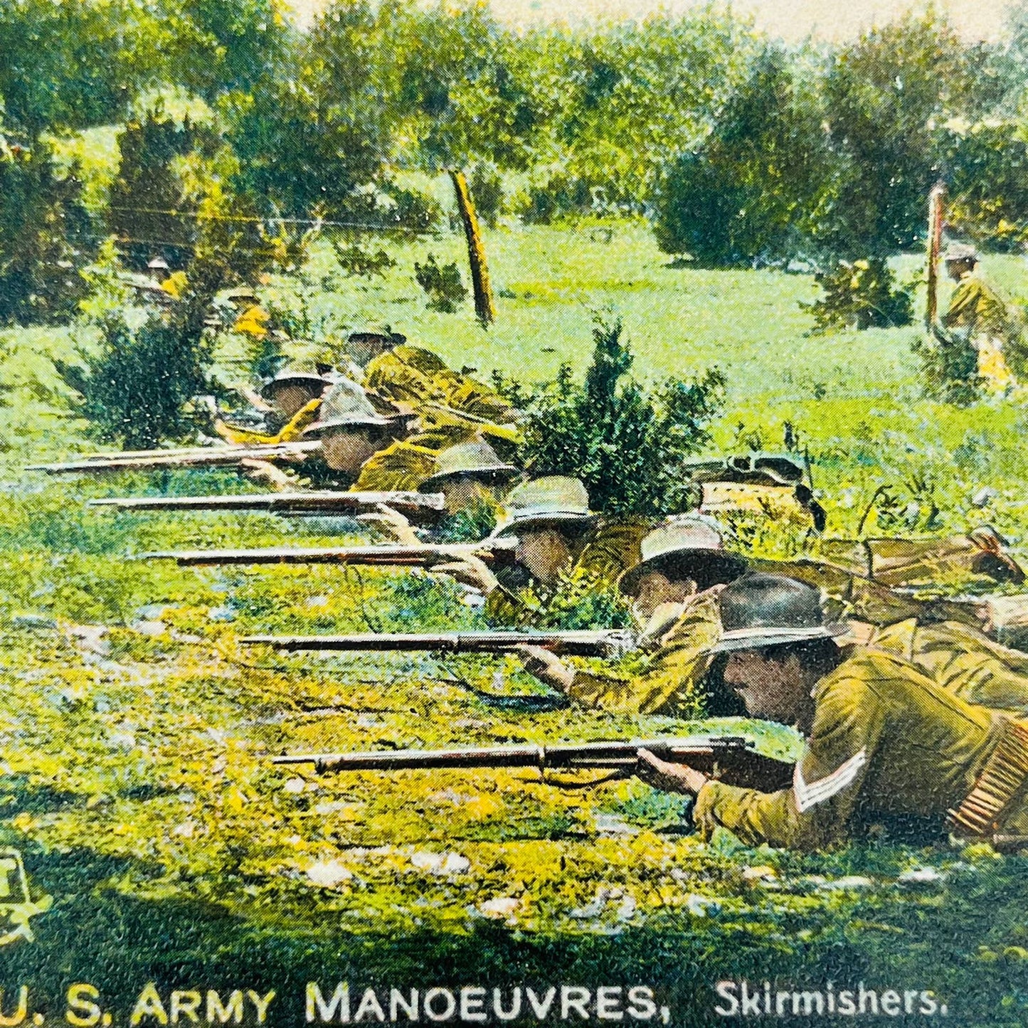 c1918 British Postcard WWI Raphael Tuck US Army Maneuvers Army Skirmishers PA9