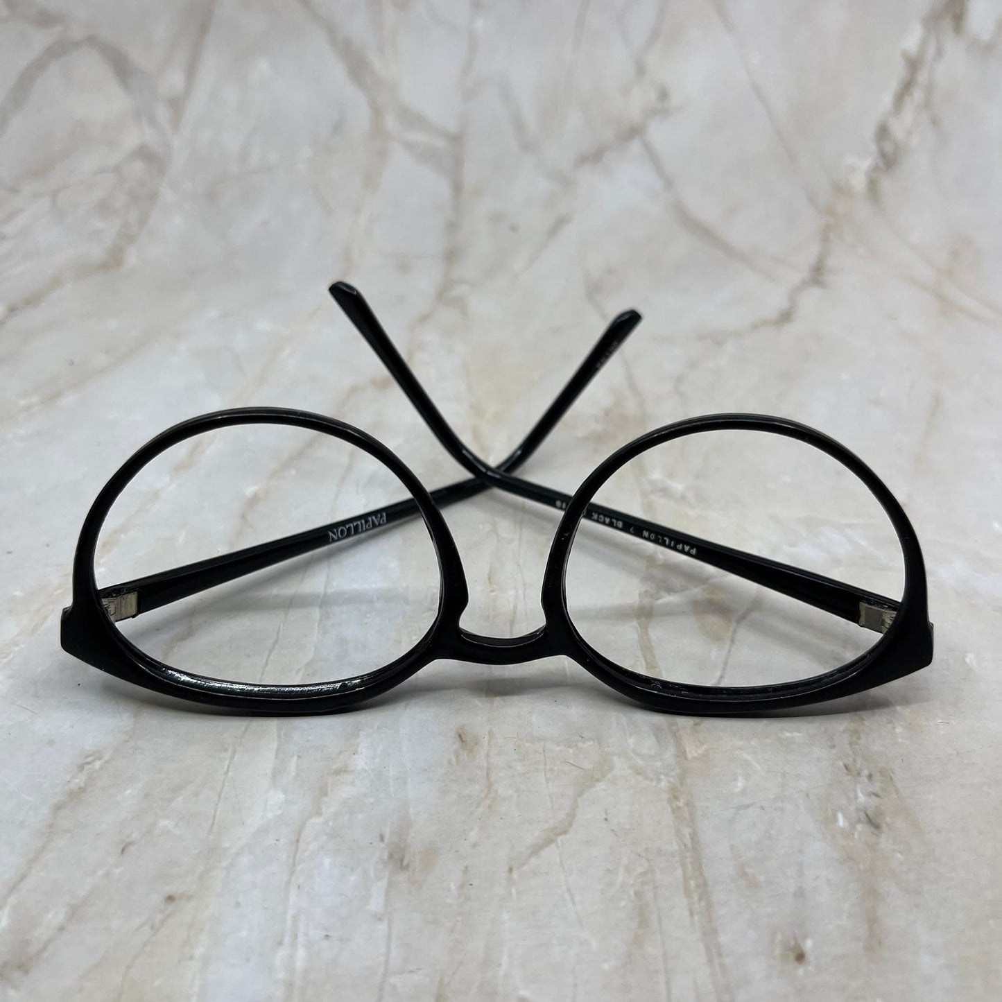 Vtg Ladies' Black Plastic Papillion Oversize Cat Eye Eyeglasses Frames TJ9G1-6