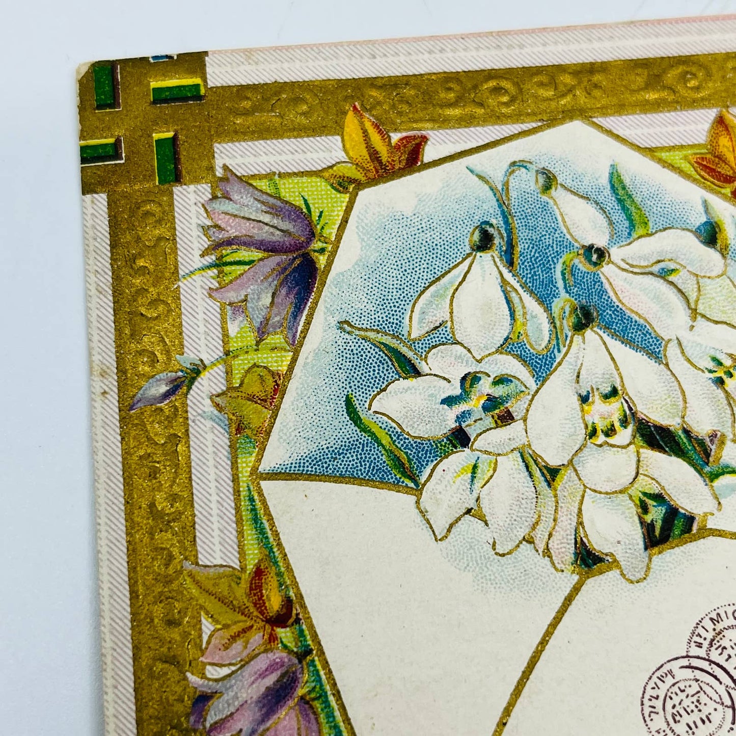 1910s Birthday Post Card Art Nouveau Dresden Daffodil Good Luck Swastika PA5