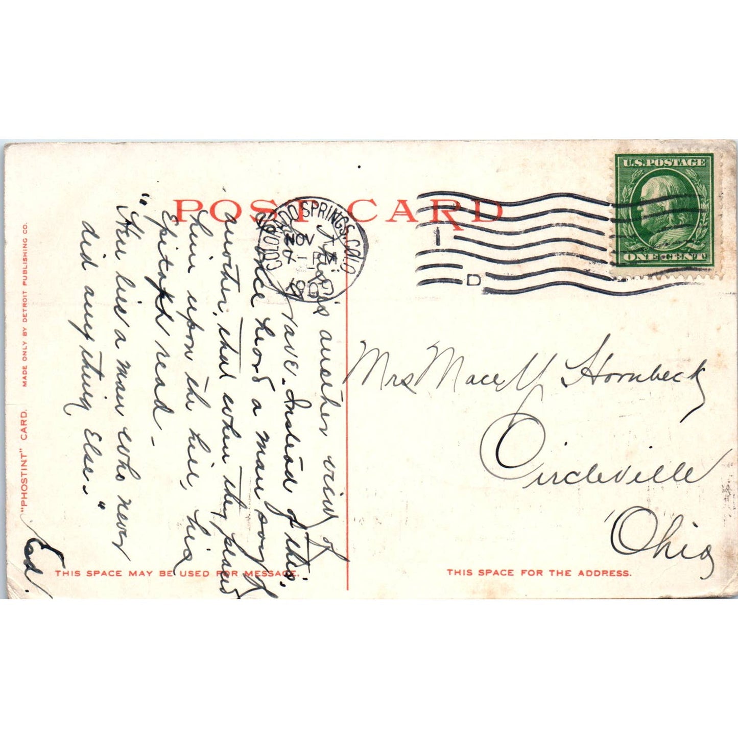 1909 Helen Hunt's Grave Colorado Springs Colorado Original Postcard TK1-28