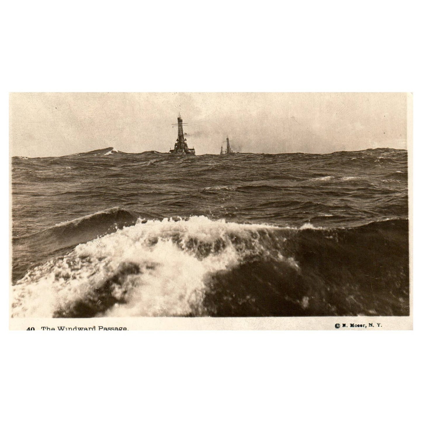 WWI Battleship Scene - The Windward Passage - Original Postcard RPPC TJ8-4