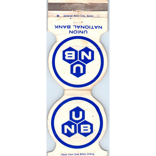 Union National Bank Massachusetts Die Cut Advertising Matchbook Cover SA6-M3