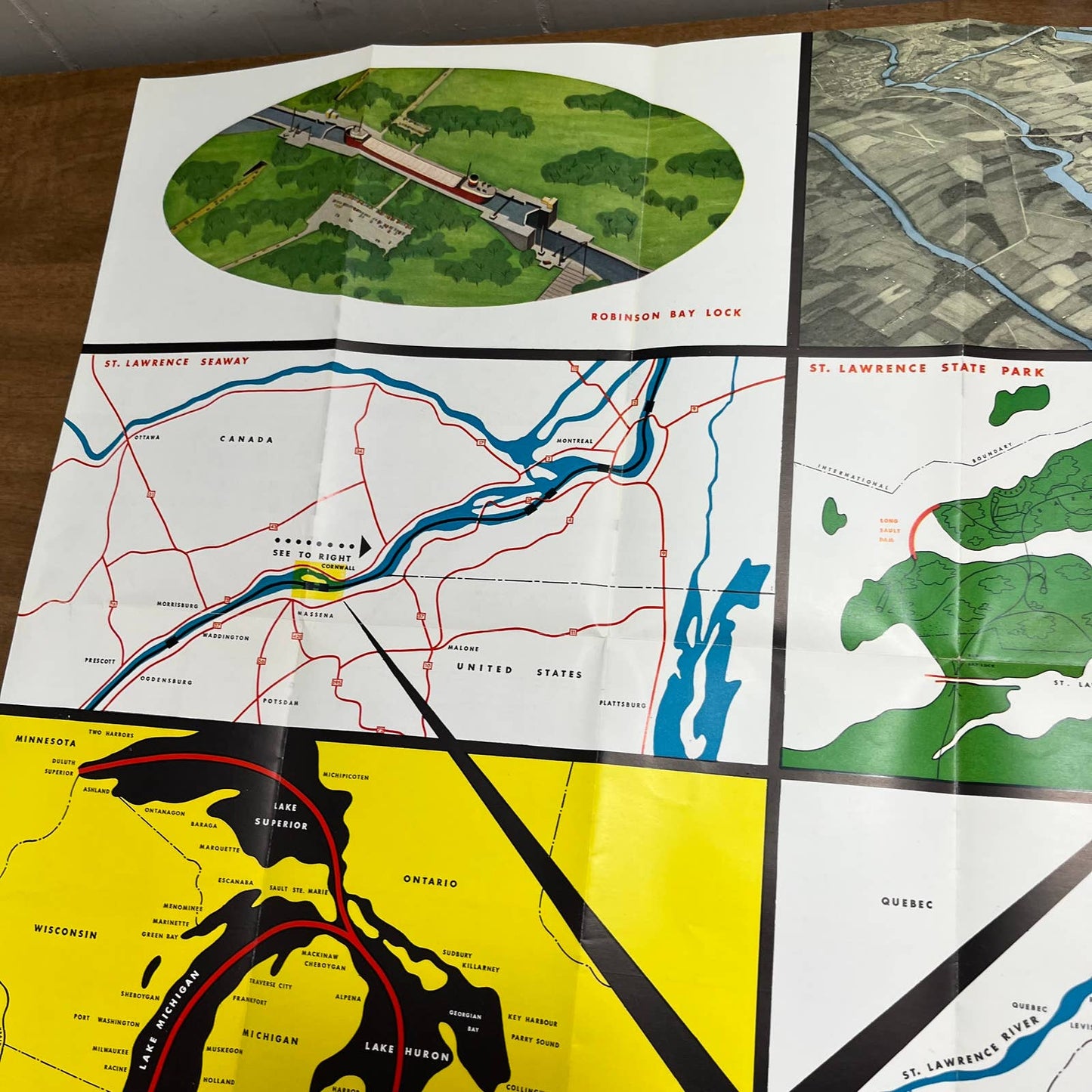 1950s St. Lawrence Seaway Power Fold Out 16x20 Map Robert Moses NY A4