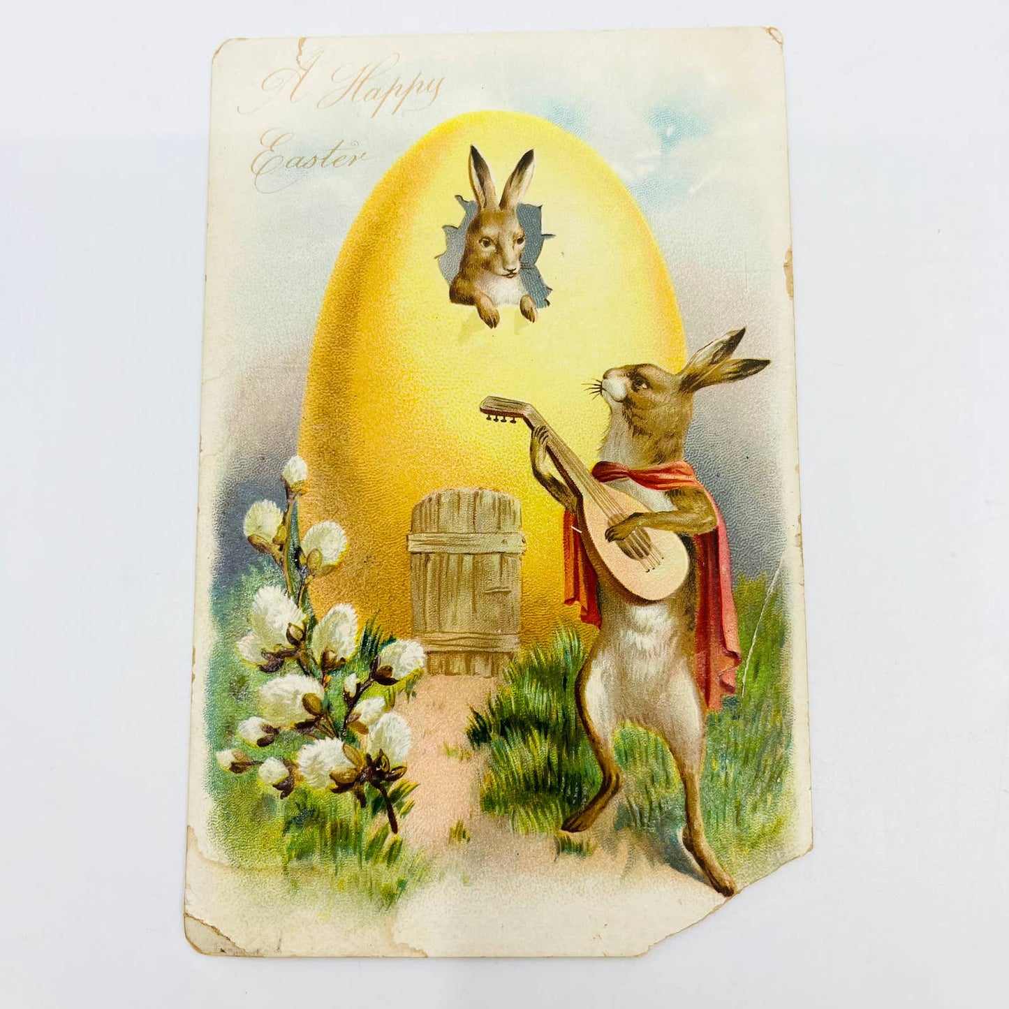 1910s Easter Post Card Raphael Tuck Anthropomorphic Bunny Playing Mandolin PA5