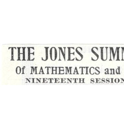 The Jones Summer School of Mathematics Geo. W. Jones Ithaca NY 1903 Ad TJ8-7-3