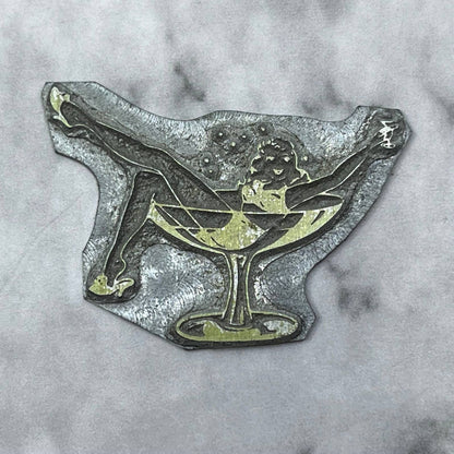 Vintage Letterpress Printers Block Plate Girl in Cocktail Martini Glass SE823