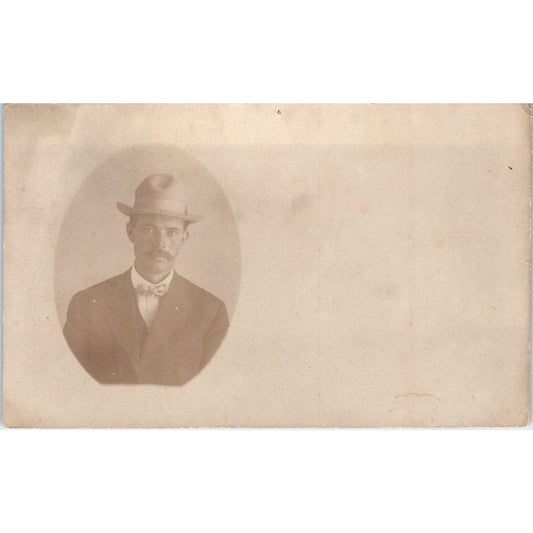Antique RPPC Postcard Man Wearing Derby Hat EA3