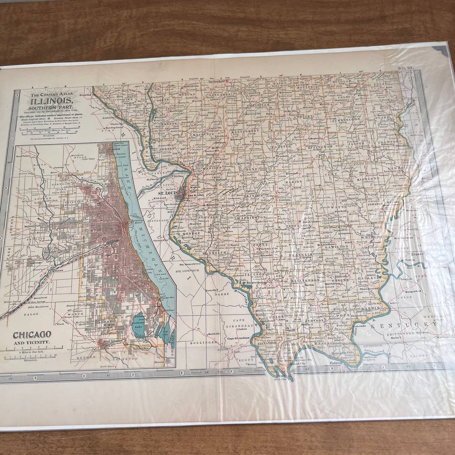 Antique 1897 The Century Atlas Map of Illinois Set of 2 Engraved 12.5x17 FL5