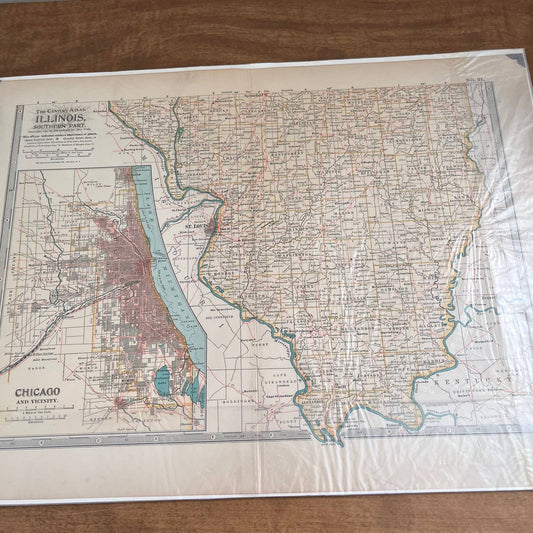 Antique 1897 The Century Atlas Map of Illinois Set of 2 Engraved 12.5x17 FL5