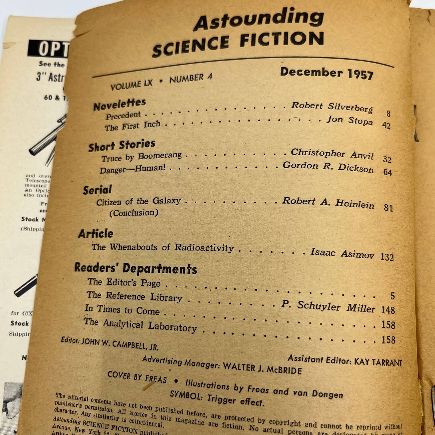 Astounding SCIENCE FICTION Precedent December 1957 Robert Heinlein Pulp TC1