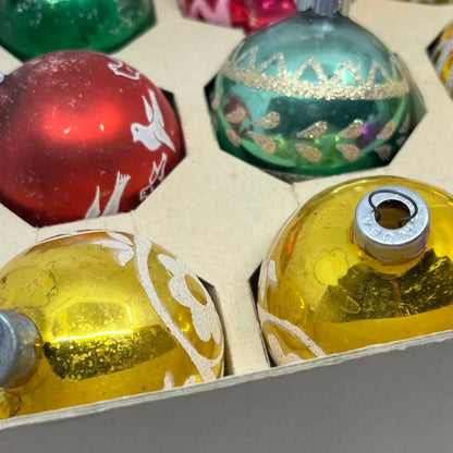 Shiny Brite 12 Vintage 2 1/4" Mercury Glass Ornaments Mica Stencil OT2