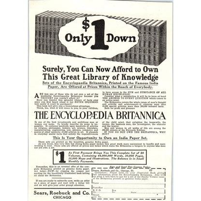 Sears, Roebuck & Co Chicago - Encyclopaedia Britannica - 1921 Original Ad TJ7-L