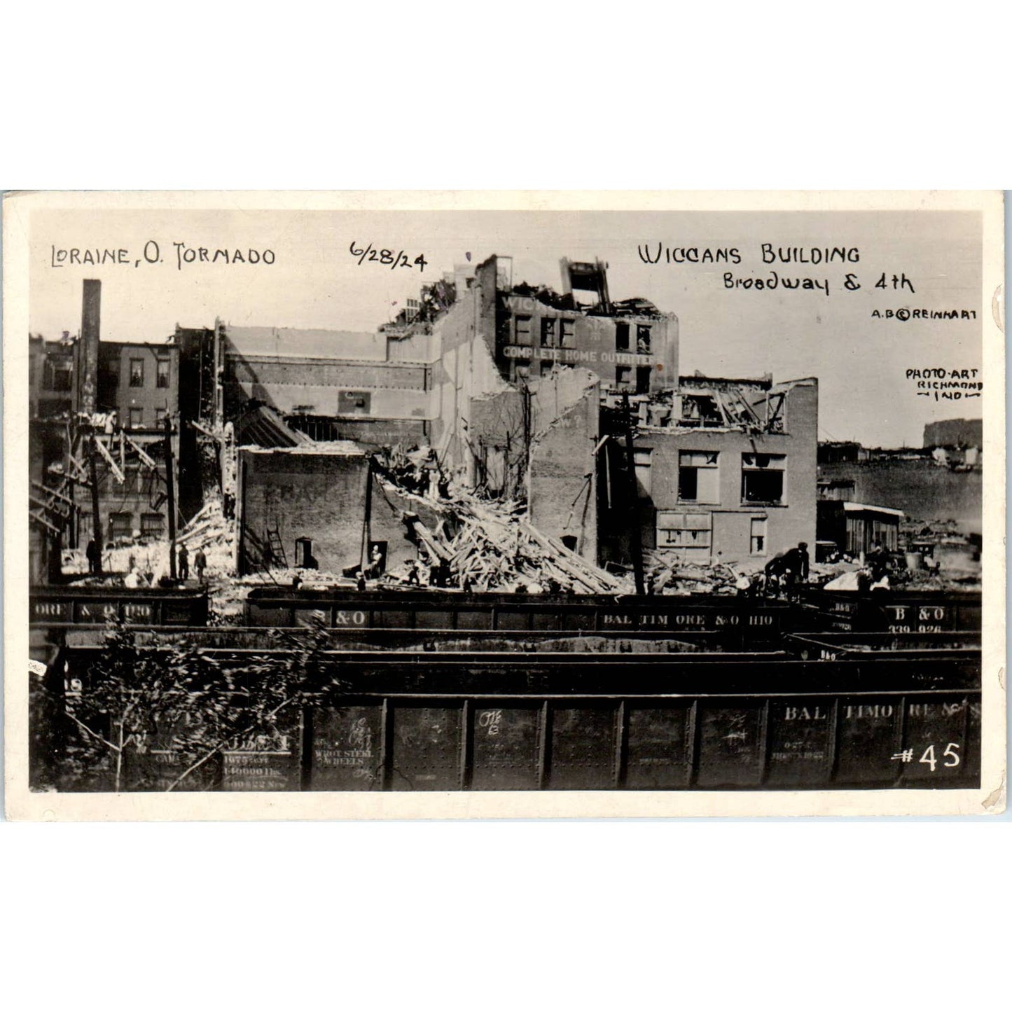 Antique Postcard 1924 Tornado Wiccans Building Broadway & 4th Loraine Ohio TD9