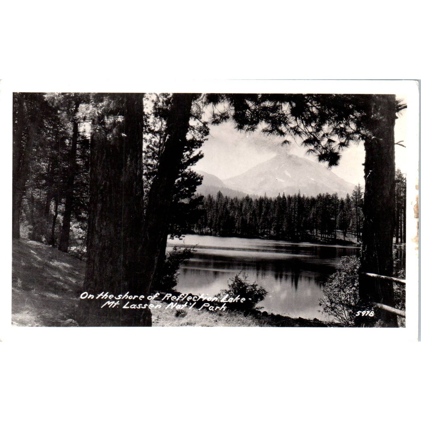 The Shore of Reflection Lake Mt. Lassen National Park RPPC Postcard TK1-P1