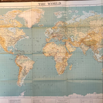 1956 Giant Map of the World American Geographical Society ~34x58 FL5