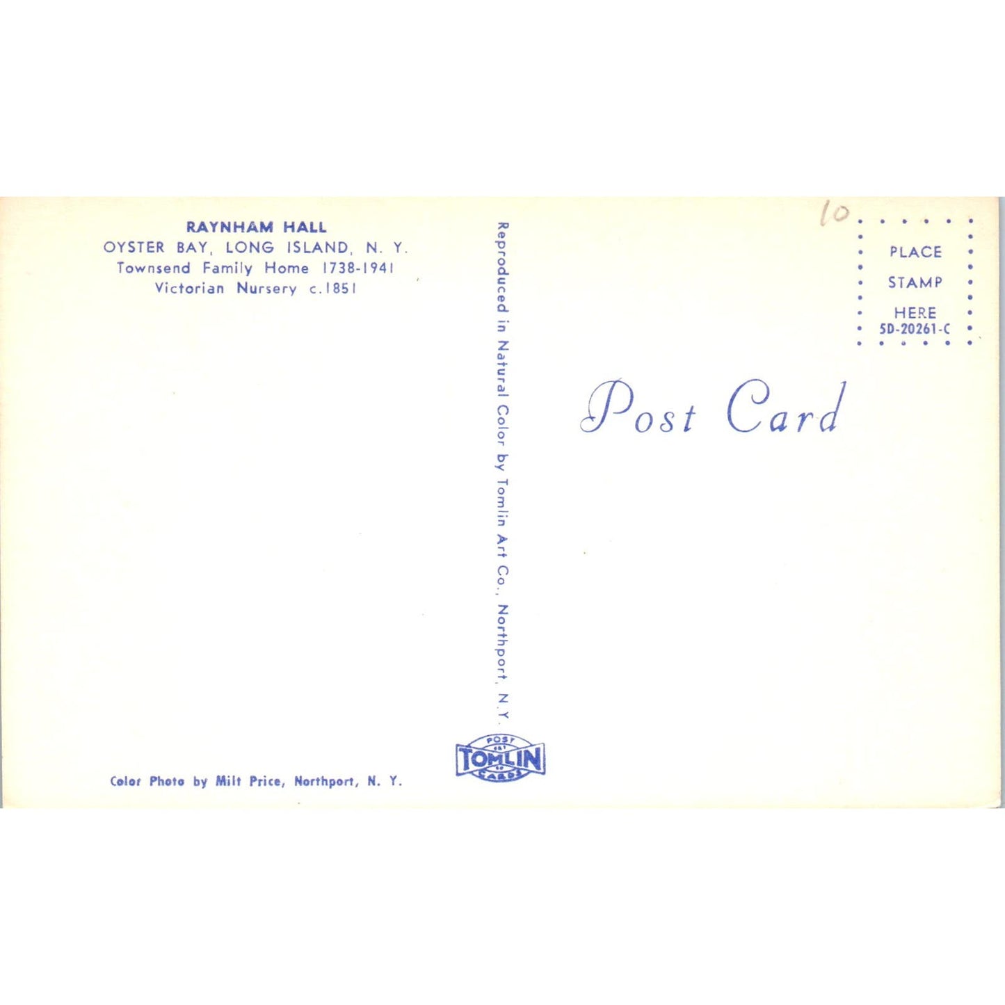 Raynham Hall Oyster Bay Long Island NY Victorian Nursery Original Postcard PB9