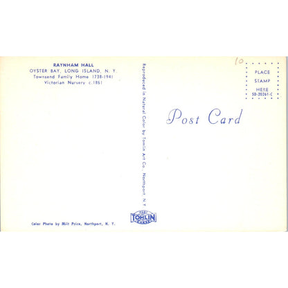 Raynham Hall Oyster Bay Long Island NY Victorian Nursery Original Postcard PB9