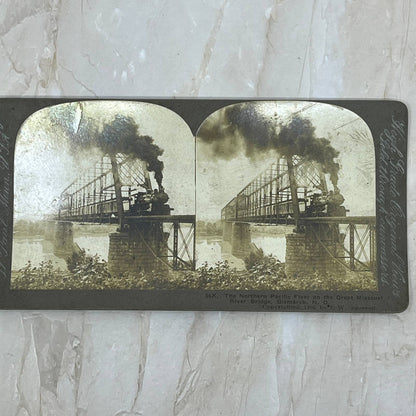 Northern Pacific Flyer Great Missouri River Bridge Bismarck ND Stereoview TJ1-C1