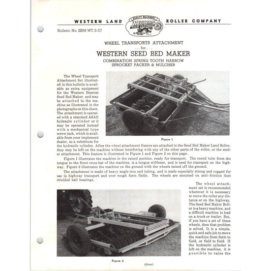 1957 Advertising Leaflet BearCat Western Seed Bed Maker Wheel Transports AD4