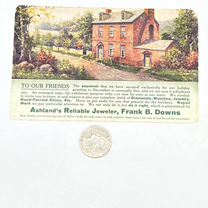 1913 Ashland Jeweler Frank B. Downs Trade Post Card Francis Scott Key Home AB6
