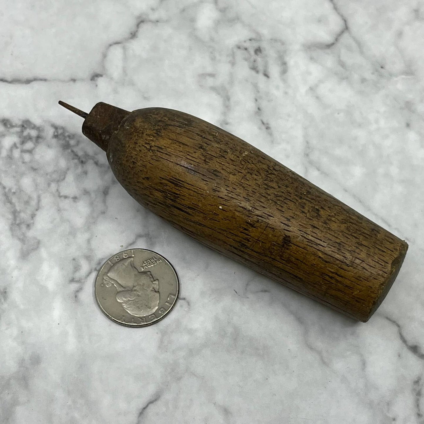 Primitive Antique Leather Worker’s Oak Multi-Tool Awl Wood Handle TD6