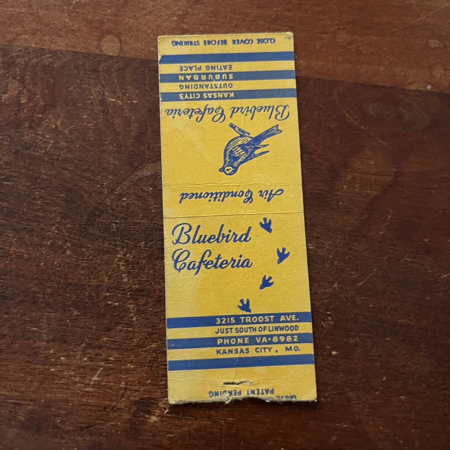 Bluebird Cafeteria Kansas City MO Advertising Matchbook Cover SB3-M3