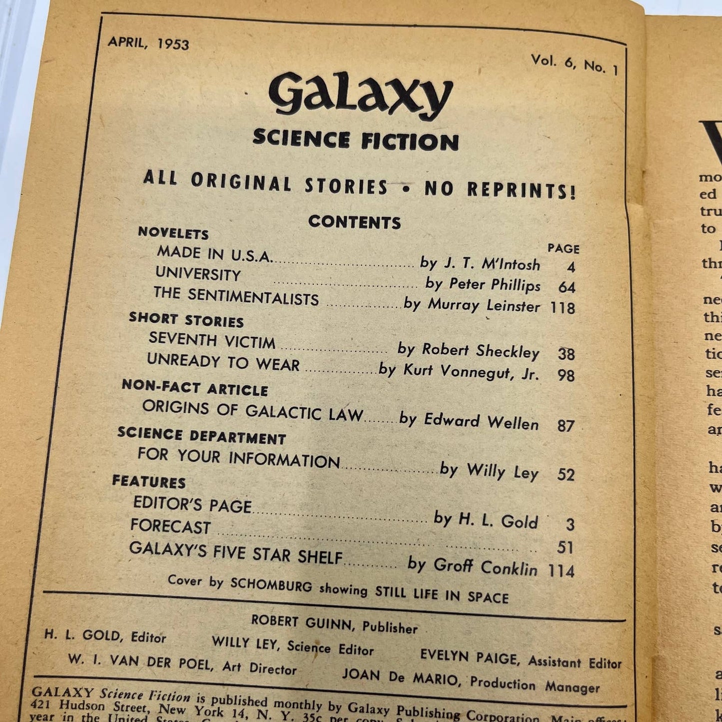 Galaxy: Science Fiction Vol 6 No 1: April '53 Birth Space Station W. Ley SC TC1