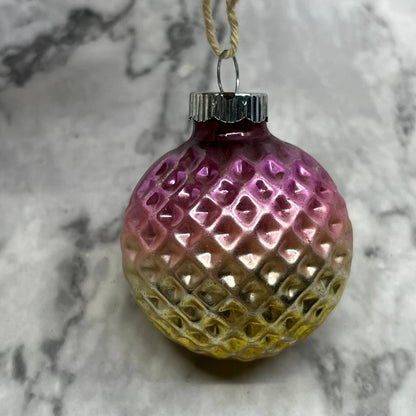 Vintage Shiny Brite Pink Ombre Waffle Golf Ball Glass Christmas Ornament OT1