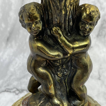 Vintage Brass Cherub Crystal Pedestal Compote w/ Lid Hollywood Regency 12x7 TB4