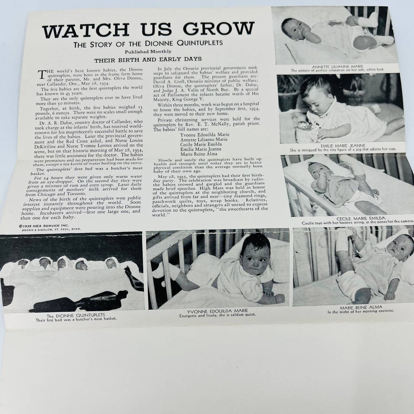 1935 Dionne Quintuplets Leaflet Watch Us Grow C5