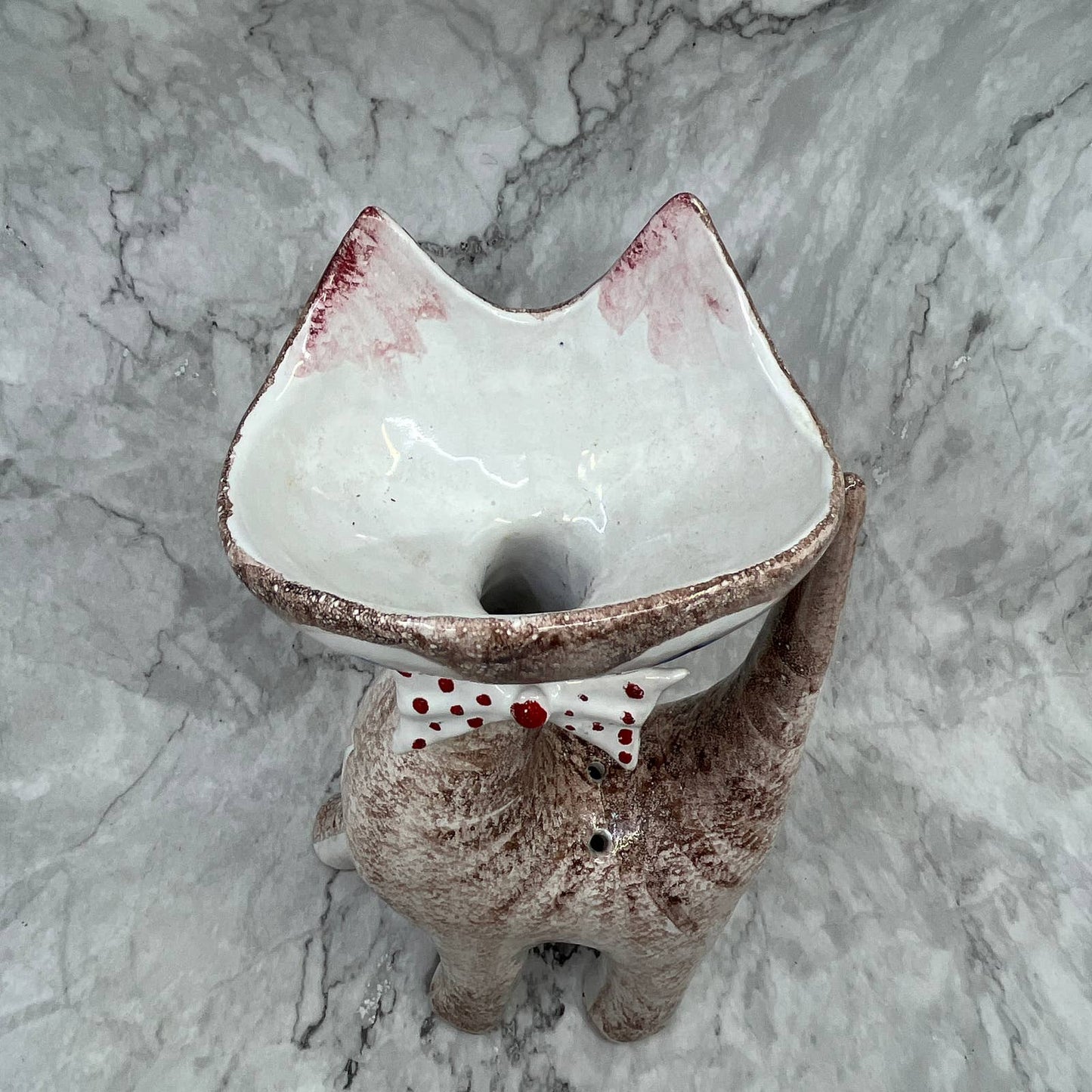 1950s Italian Ceramic Cat Vase Hand Painted Pottery Atomic Space Age Era 12x7”