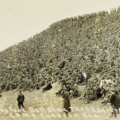 c1918 WWI RPPC Soldiers Watching Football Game Thanksgiving Ft. Riley Kansas PA8