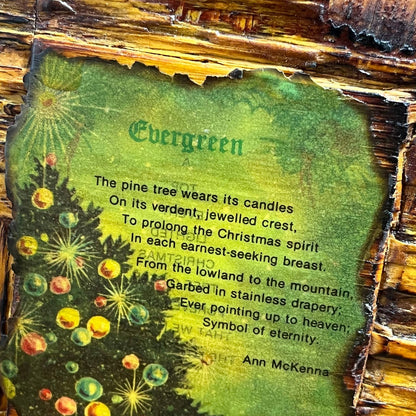 Vtg Hand Made Textured Wood Deco Christmas Poem Evergreen Ann McKenna 5x7” TH7
