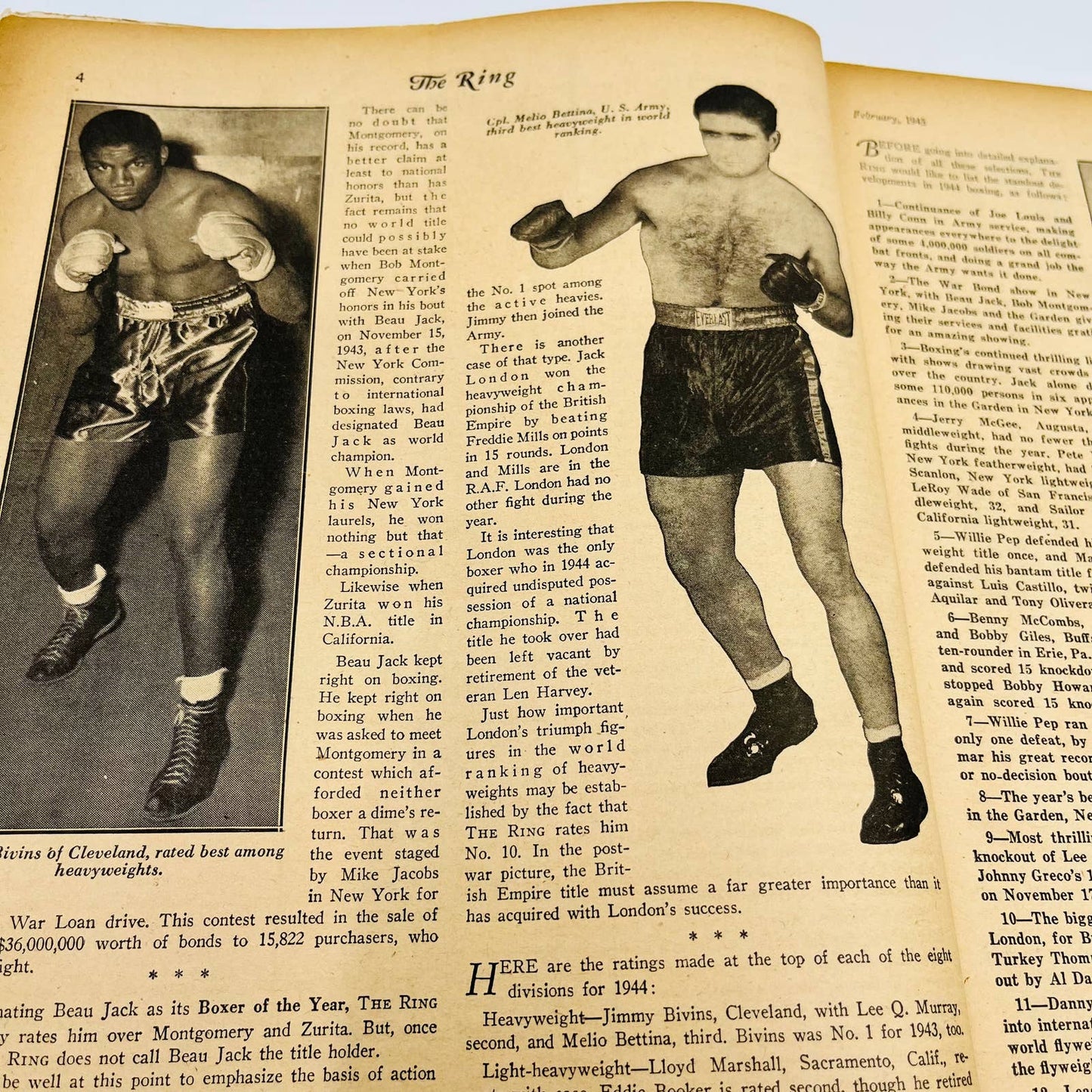 1945 Feb - The Ring Boxing Magazine – Beau Jack Cover WWII TA5