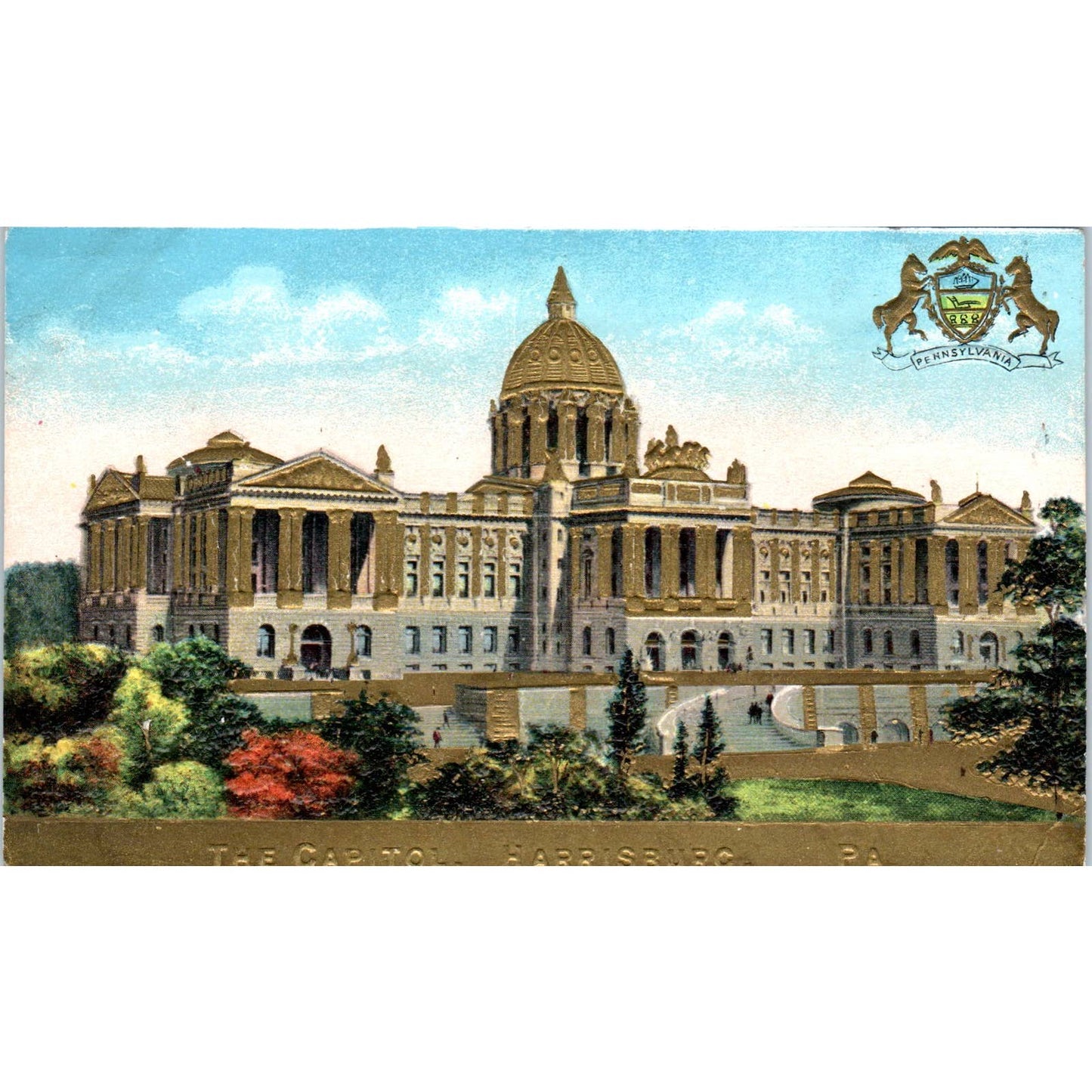 Antique Postcard Embossed Gilded The Capitol Building Harrisburg PA TI1-1