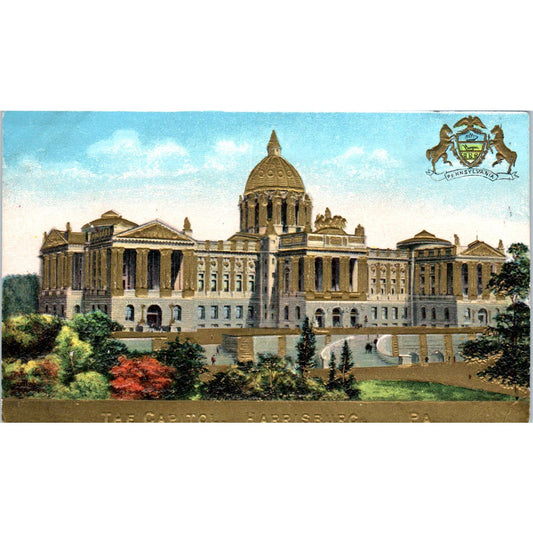 Antique Postcard Embossed Gilded The Capitol Building Harrisburg PA TI1-1