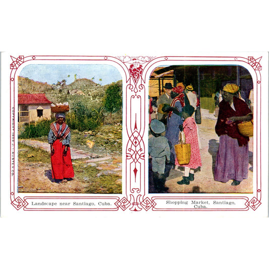 Santiago Shopping Market and Landscape Cuba Original Postcard P3-1
