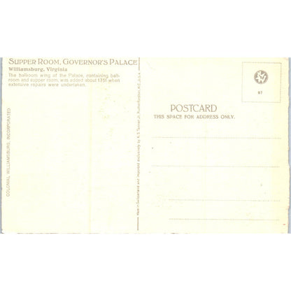 Superior Room Governor's Palace Williamsburg Virginia Original Postcard TK1-P20