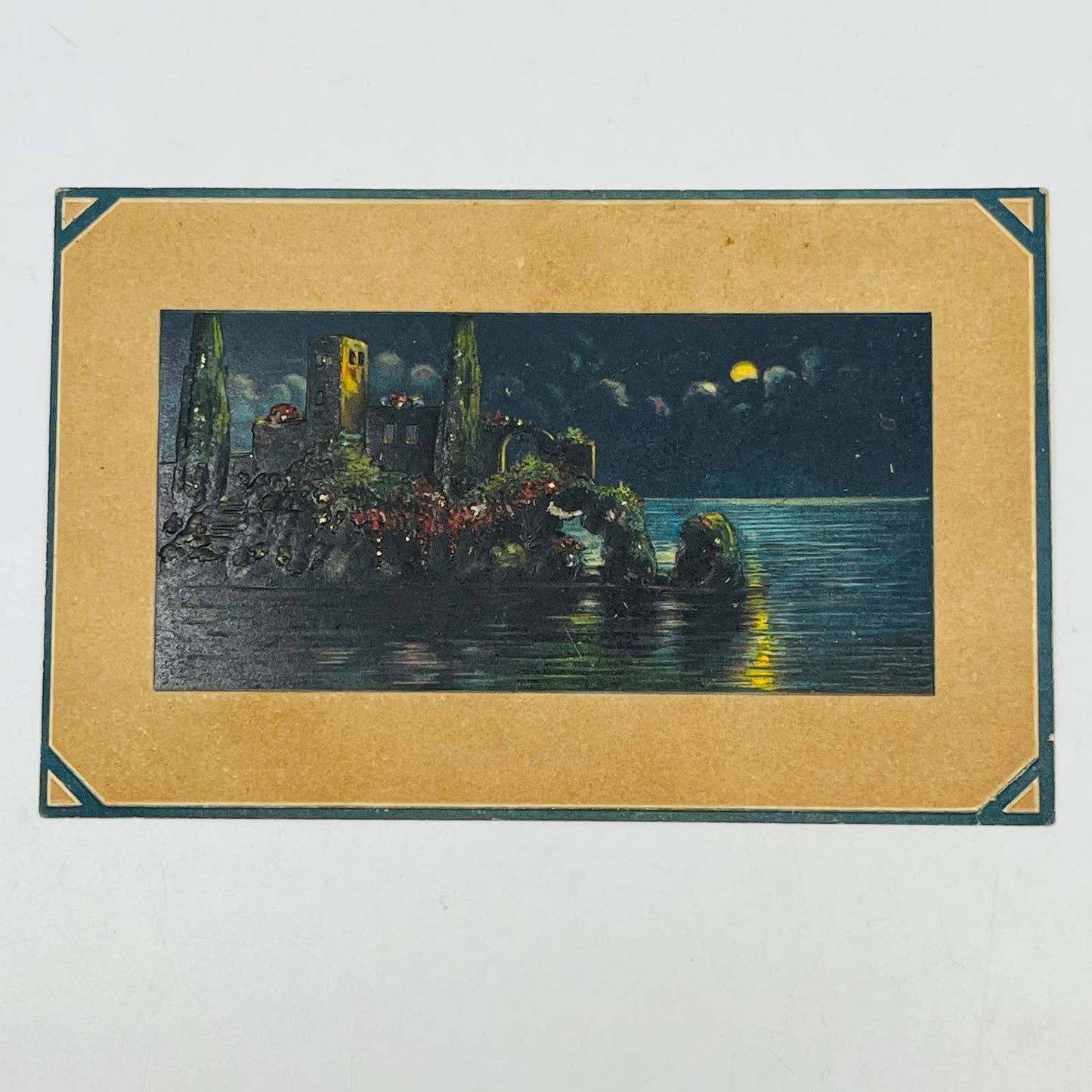 1910s Post Card Embossed Bodrum Castle Turkey Island Moonlight Moon PA7