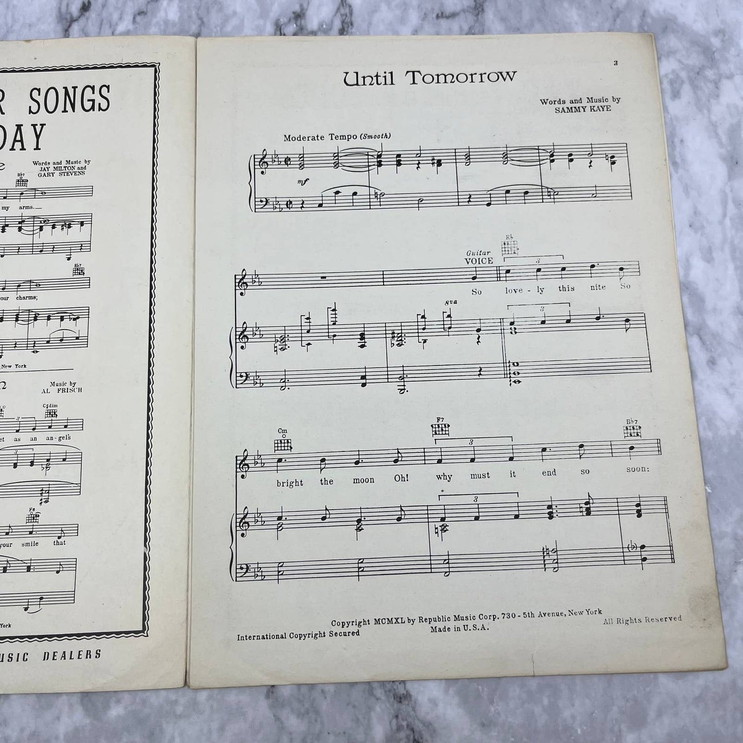 1940 Vintage Until Tomorrow Sheet Music Sammy Kaye TH1