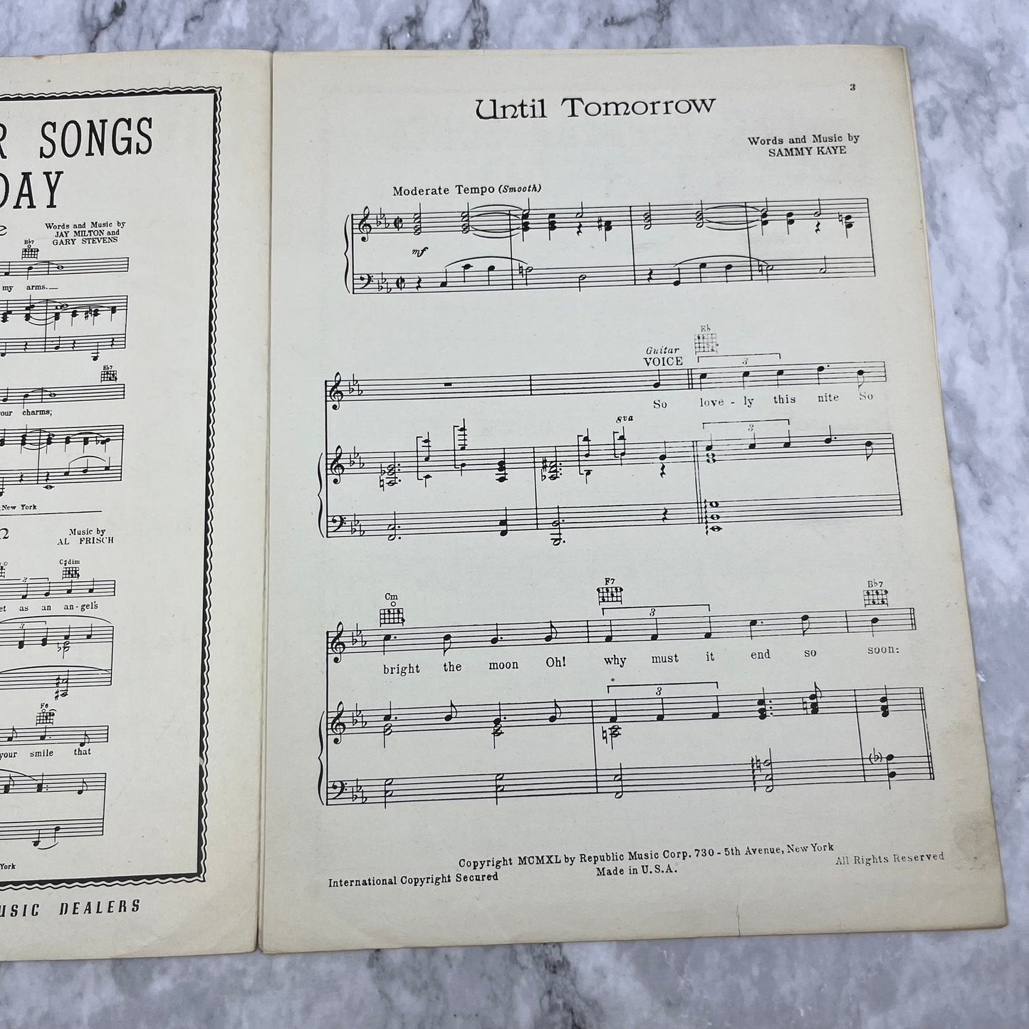 1940 Vintage Until Tomorrow Sheet Music Sammy Kaye V42-4