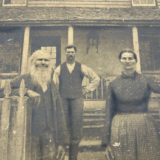c1900 Large Photograph on Canvas Bearded Man & Family on Front Porch FL4
