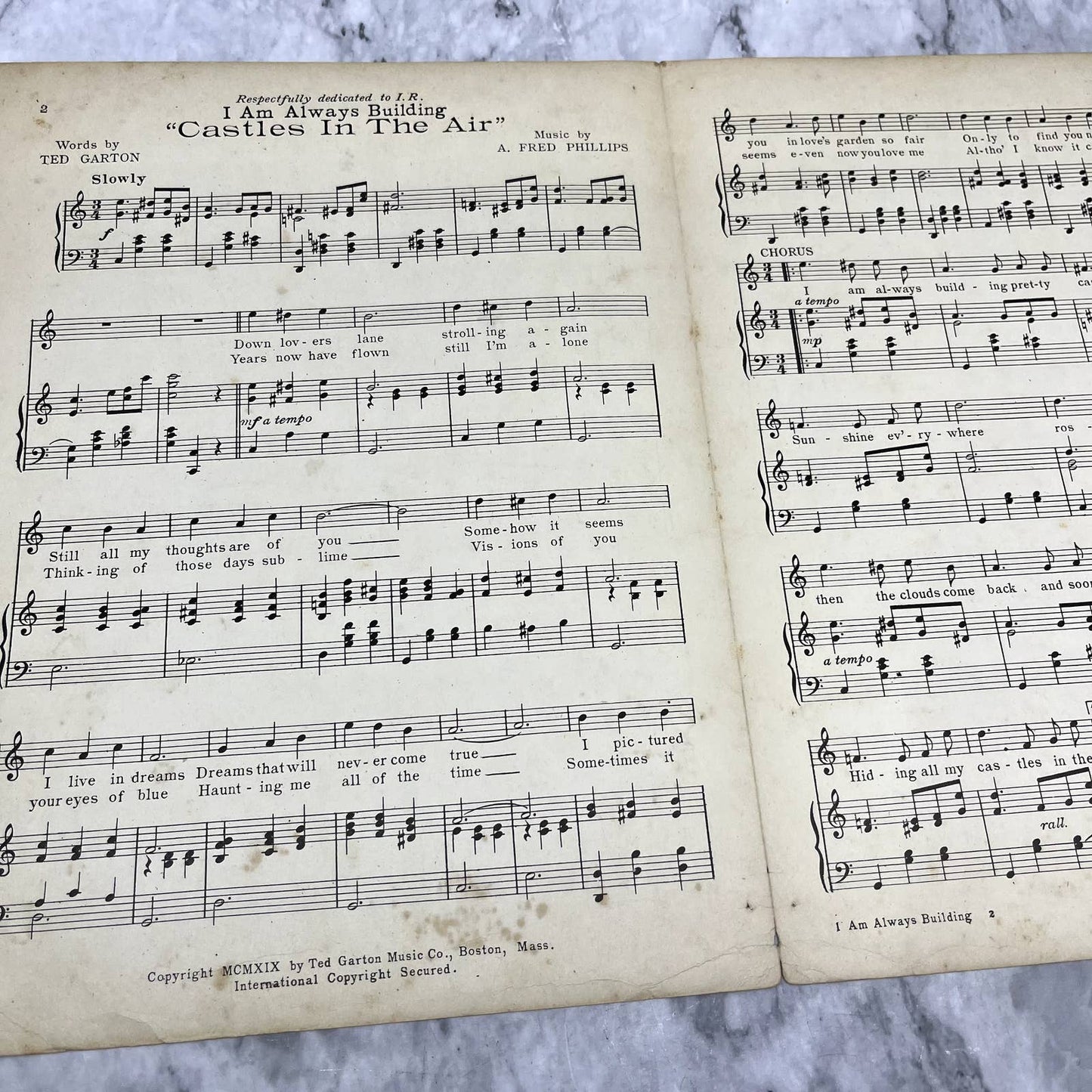 I Am Always Building Castles in the Air Fred Phillips 1919 Sheet Music TK2-SM2
