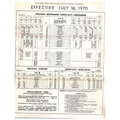 1970 Chicago and Western Railroad Timetable Chicago Milwaukee Green Bay SE4