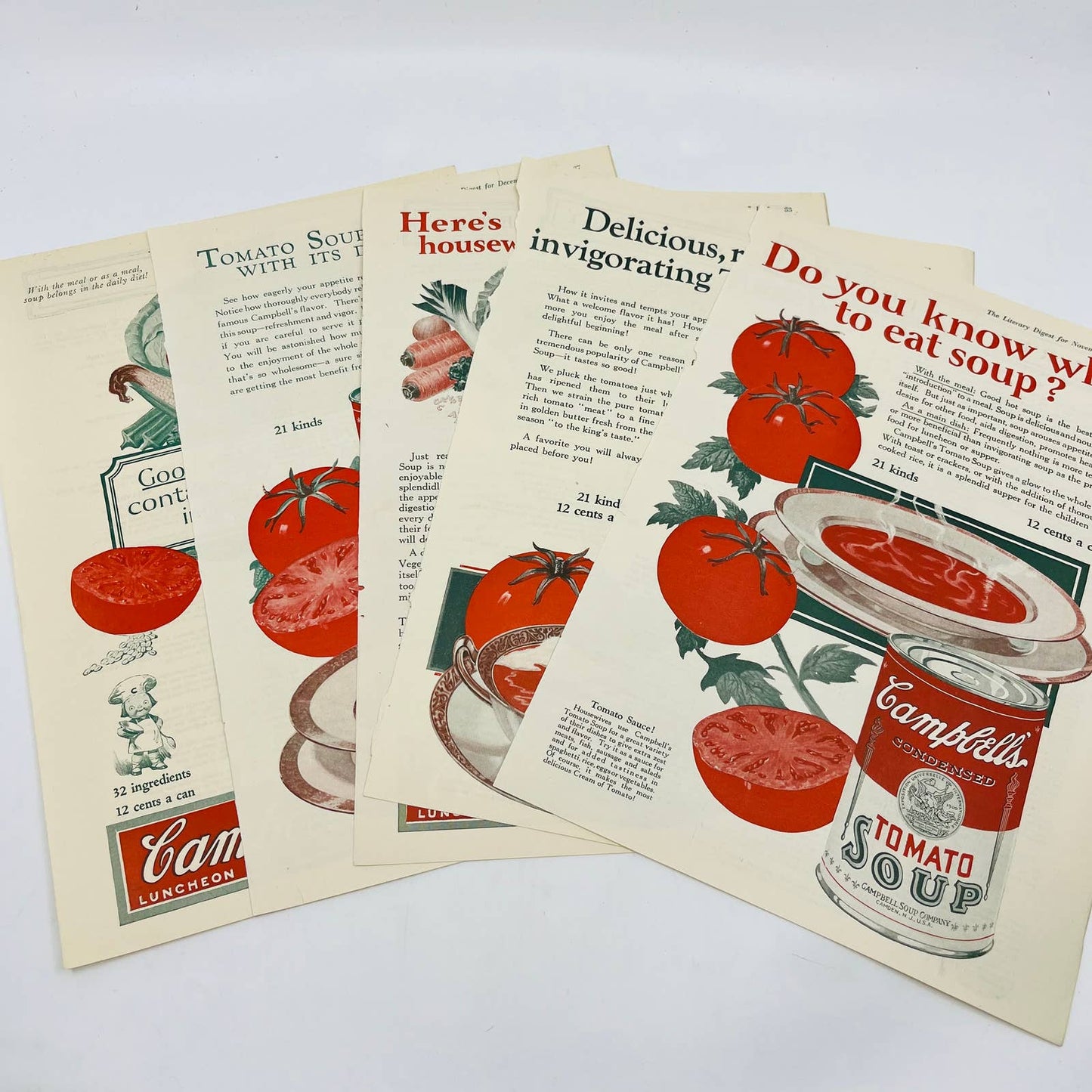 1925 Lot of 5 Campbells Soup Advertisements 8x12” C12-1