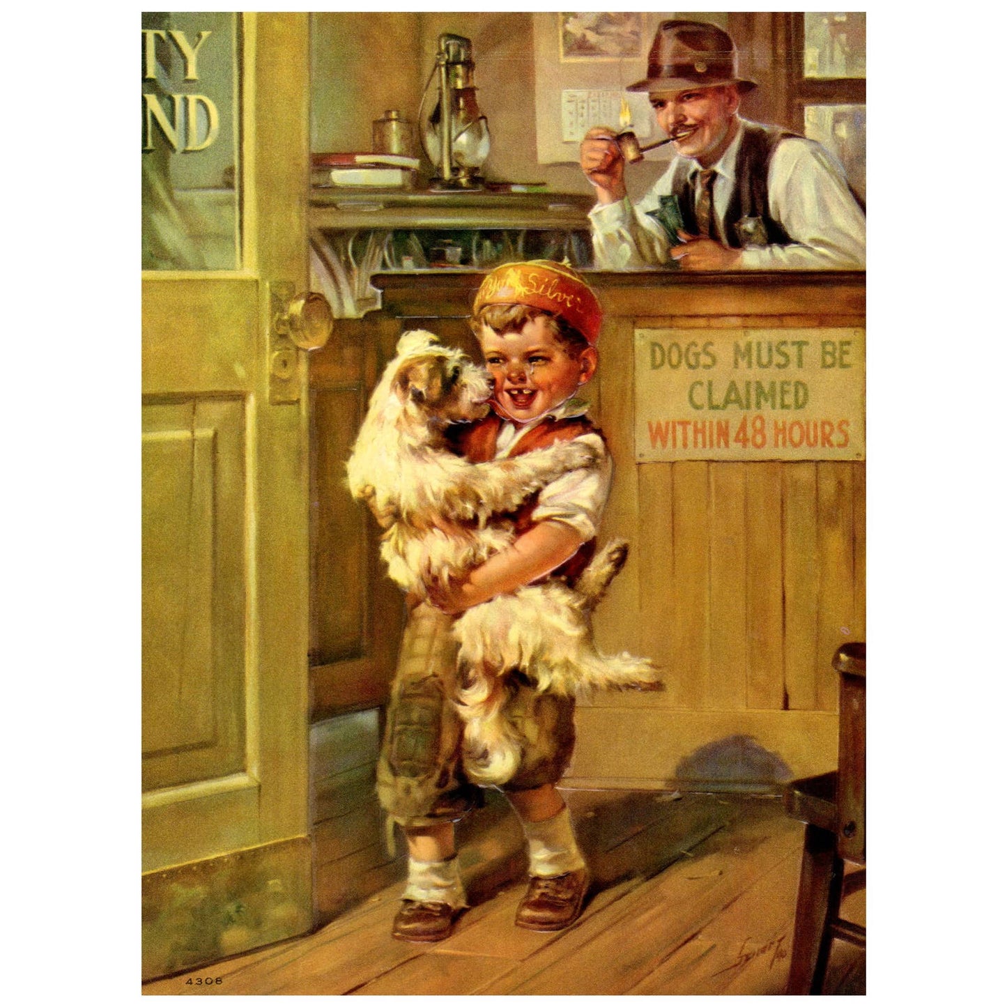 1950s Print EMBOSSED "Dog Claimed" Young Boy and Dog ~7.5x10" AC9